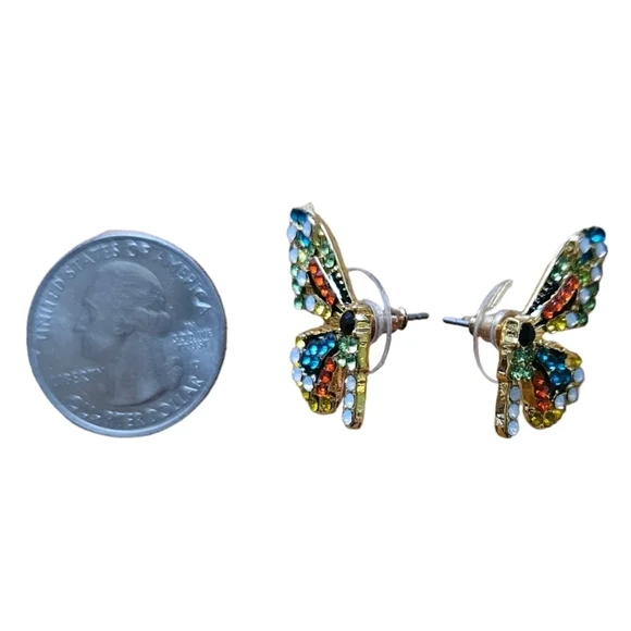 Butterfly Wings Rhinestone Stud Earrings - Picture 9 of 14